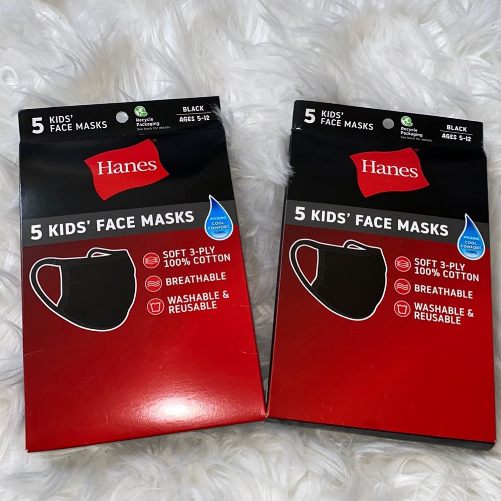 Kids black breathable mask pack of 5 so 10 in total. Washable
